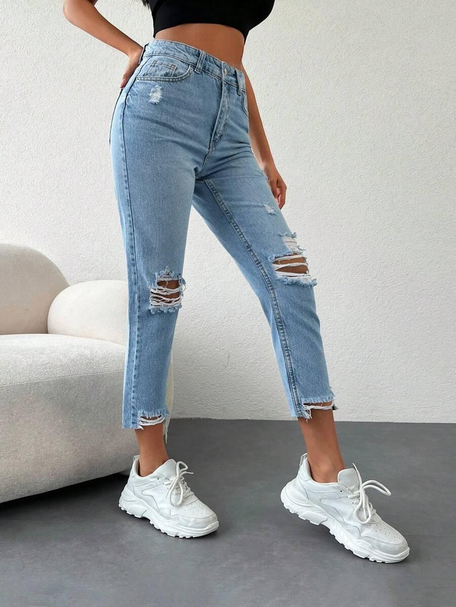 SHEIN NIEBIESKIE SPODNIE MOM JEANS S06__XXS