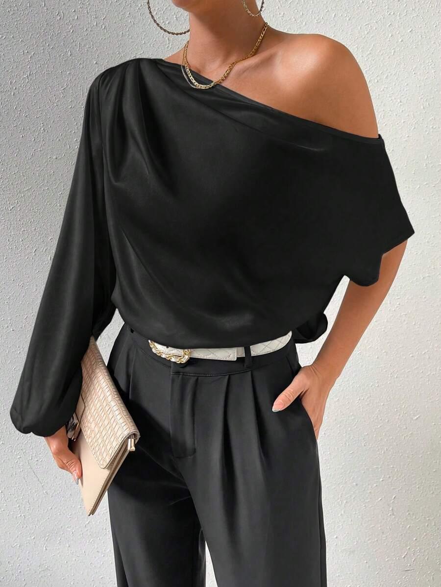 SHEIN CZARNA BLUZKA NA JEDNO RAMIĘ S06__XL