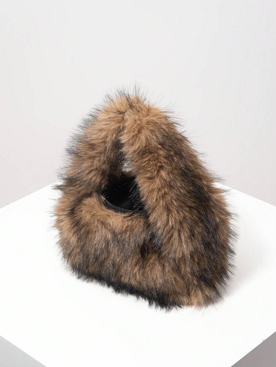 SHEIN BRĄZOWA FUTRZANA TOREBKA S07__29X15