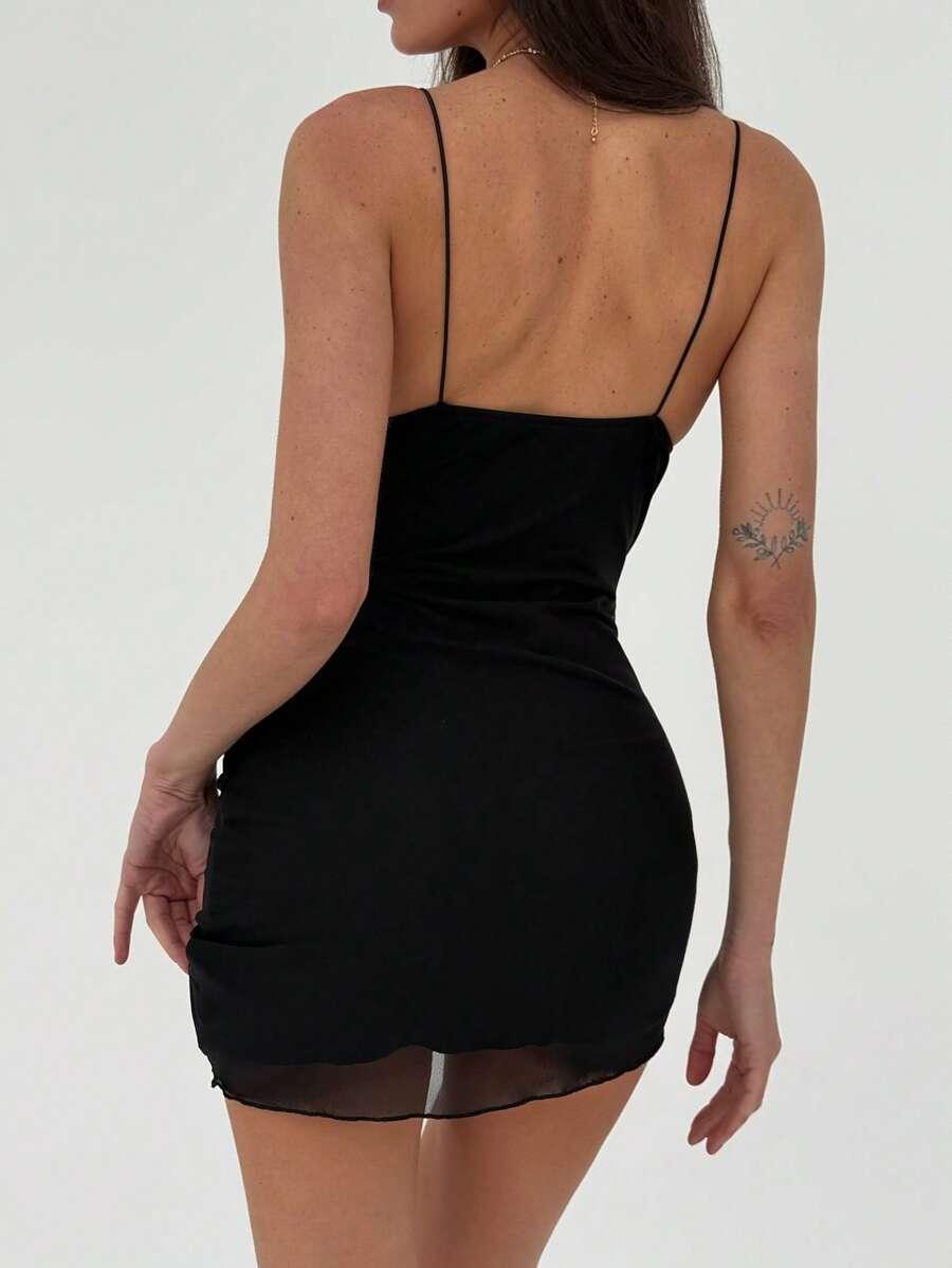 SHEIN CZARNA MINI SUKIENKA KORONKA S06__S