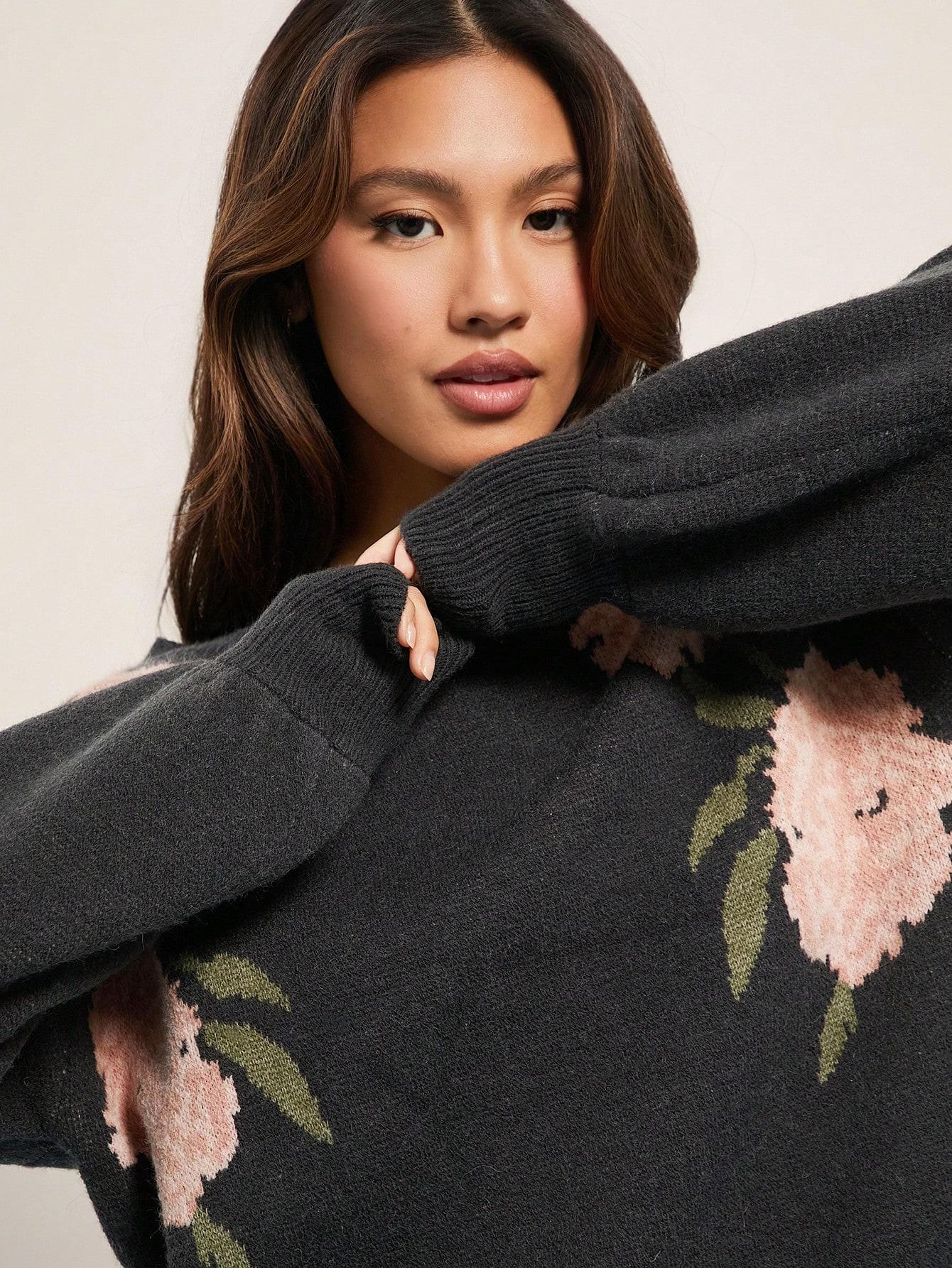 SHEIN SZARY SWETER KWIATY S06__S