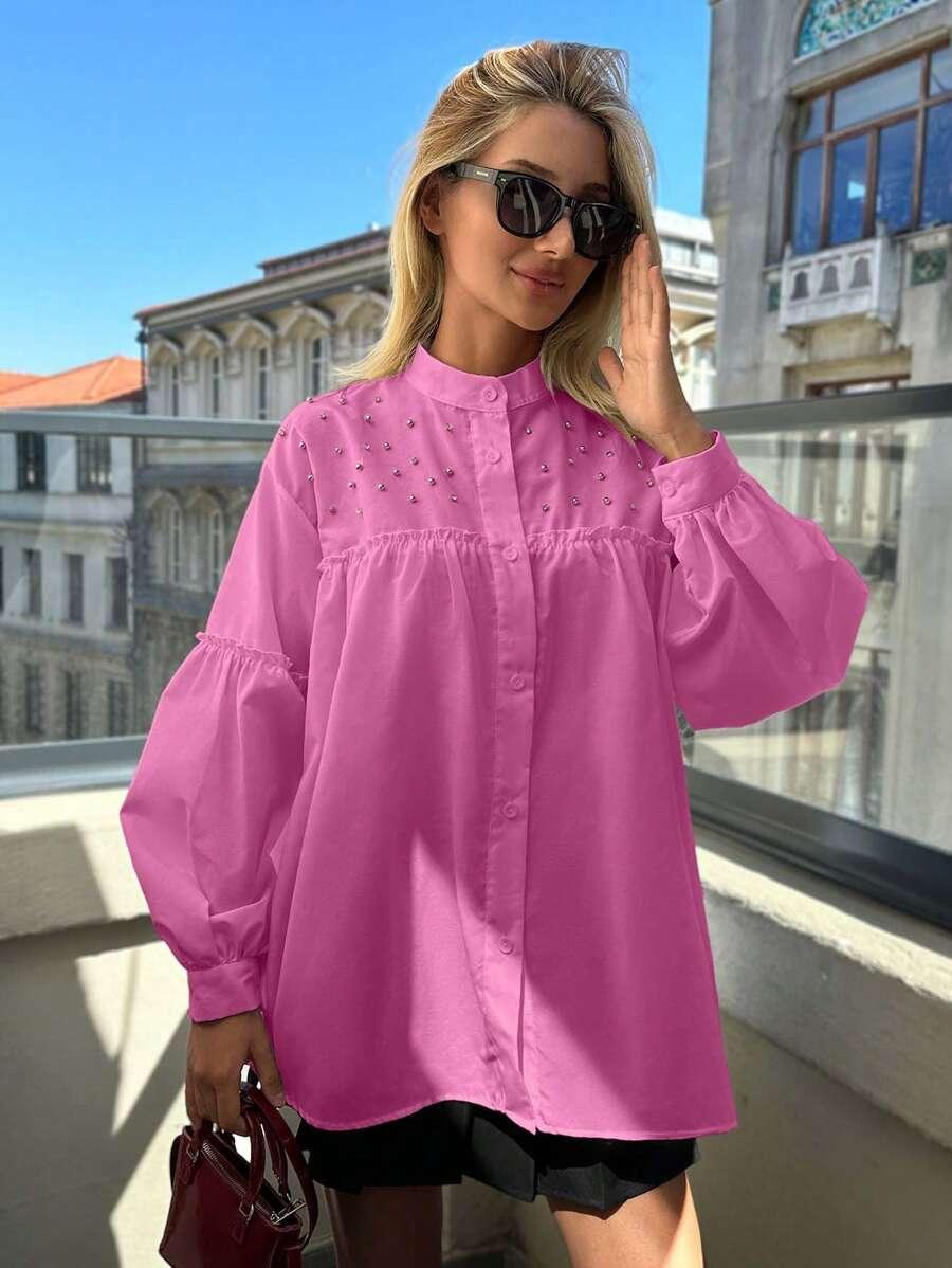 SHEIN RÓŻOWA KOSZULA ZDOBIENIA S06__M