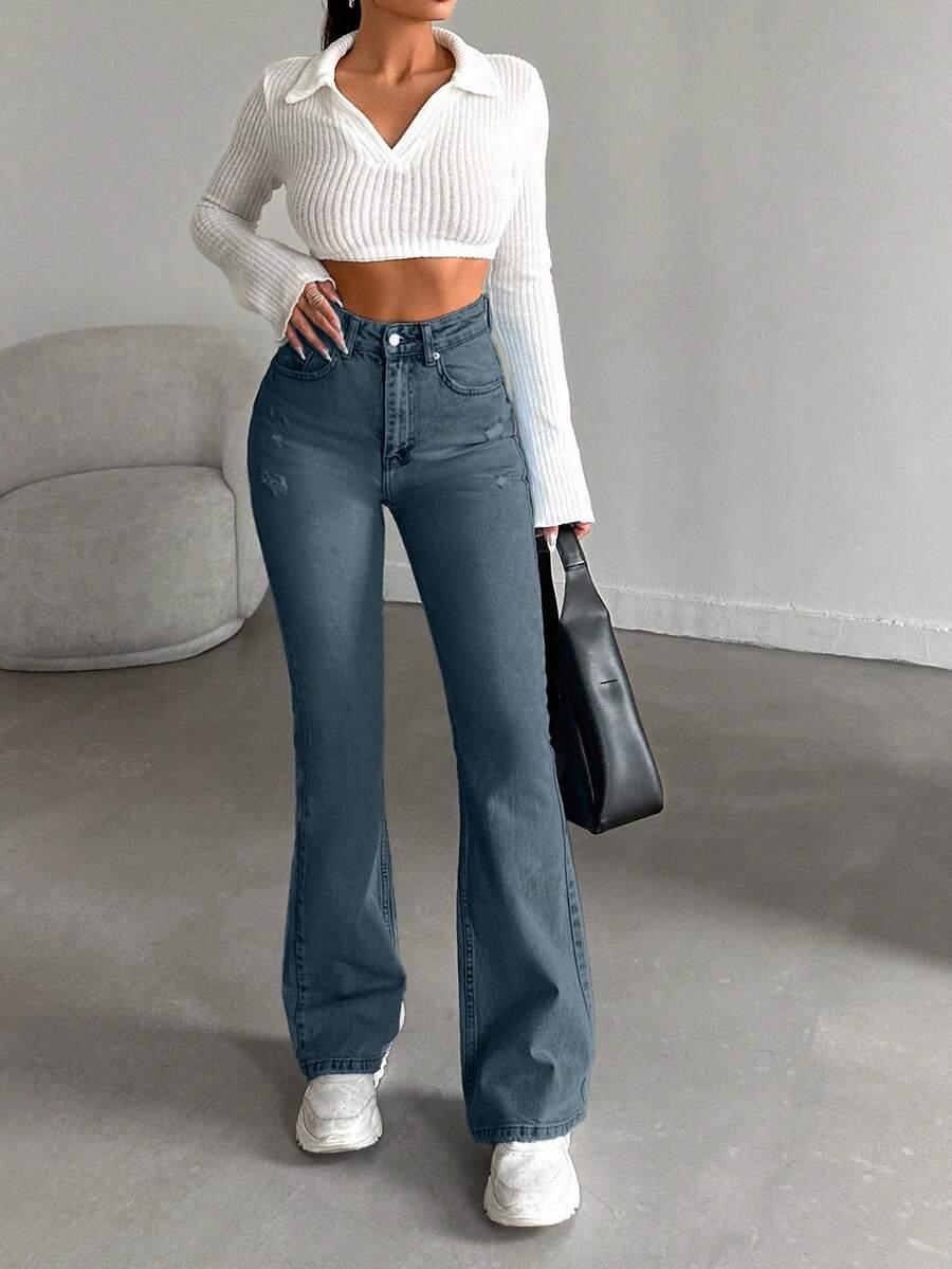 SHEIN SPODNIE JEANS DZWONY S06__L