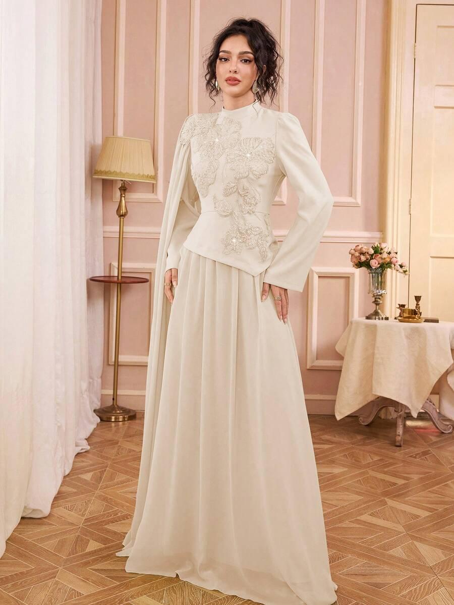 SHEIN BEŻOWA MAXI SUKIENKA S06__S