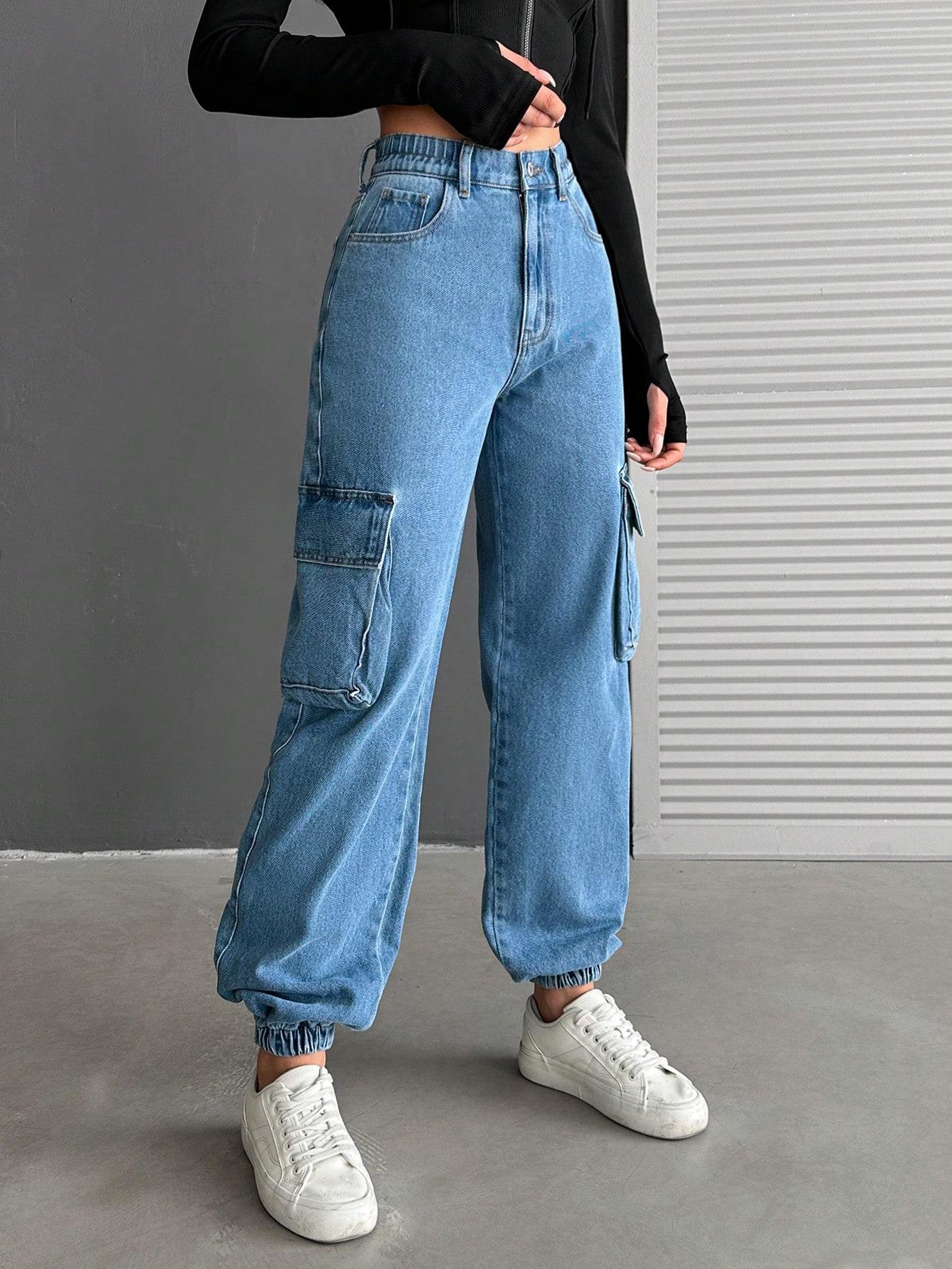 SHEIN SPODNIE JEANSOWE KIESZENIE S06__L