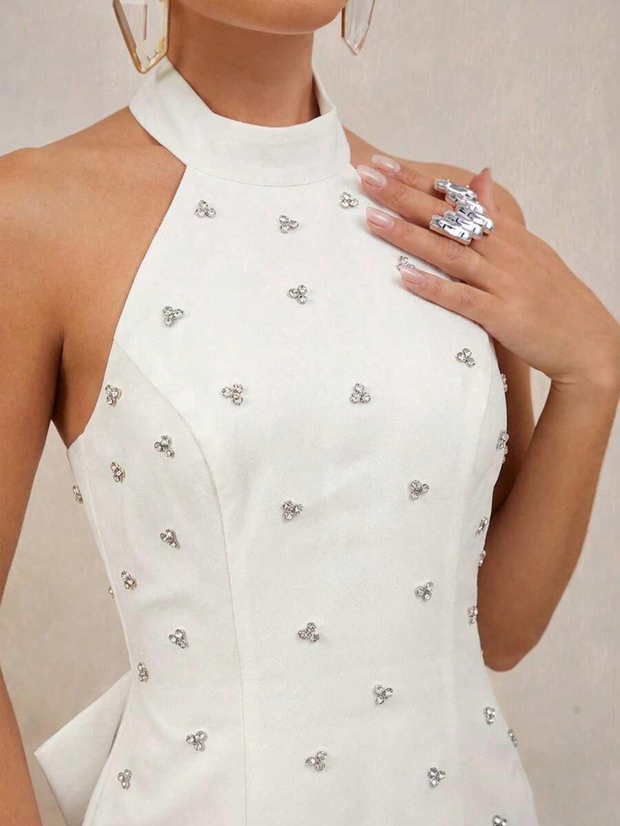 SHEIN MINI SUKIENKA ODKRYTE PLECY ZDOBIENIE KOKARDA S09__L