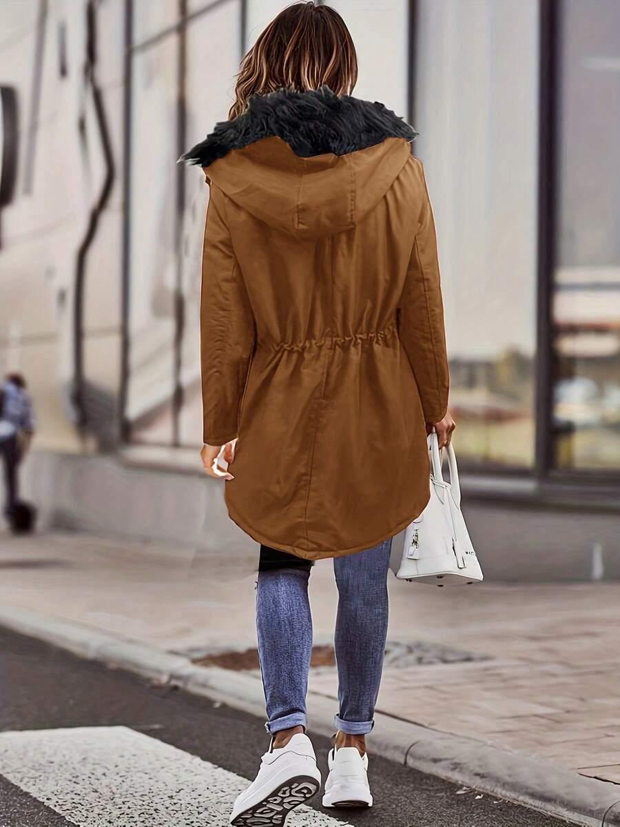 SHEIN BRĄZOWA KURTKA KAPTUR ZAMEK W01__XL