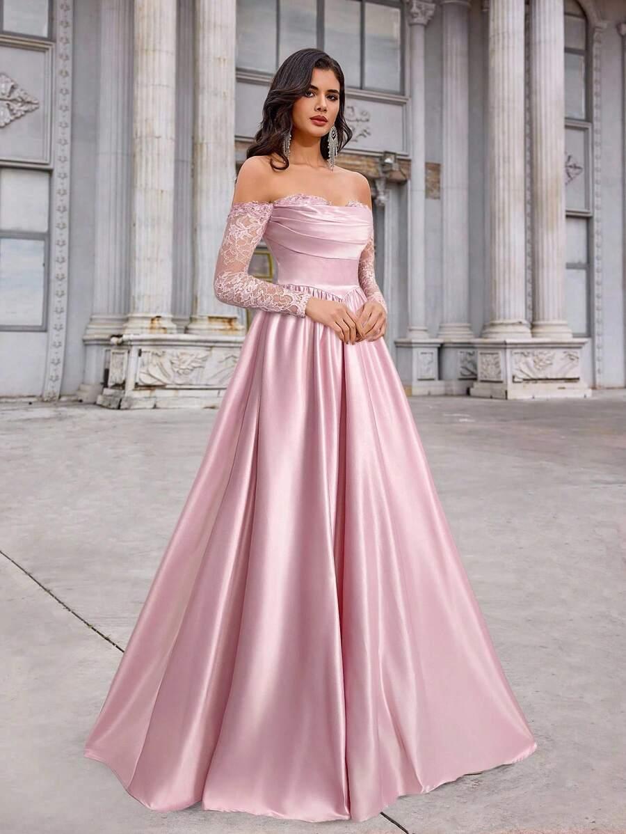 GLAMRAE RÓŻOWA MAXI SUKIENKA ODKRYTE RAMIONA S06__M
