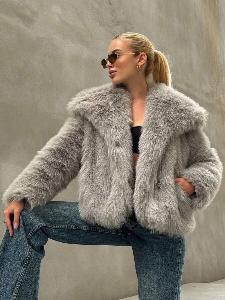SHEIN SZARE SZTUCZNE FUTRO W01__S