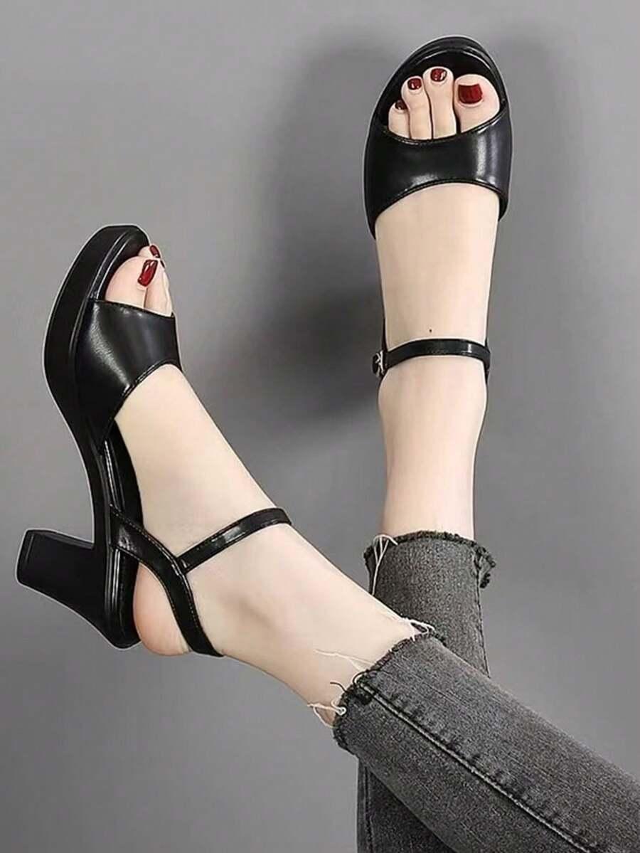 SHEIN CZARNE SANDAŁY NA OBCASIE S06__39
