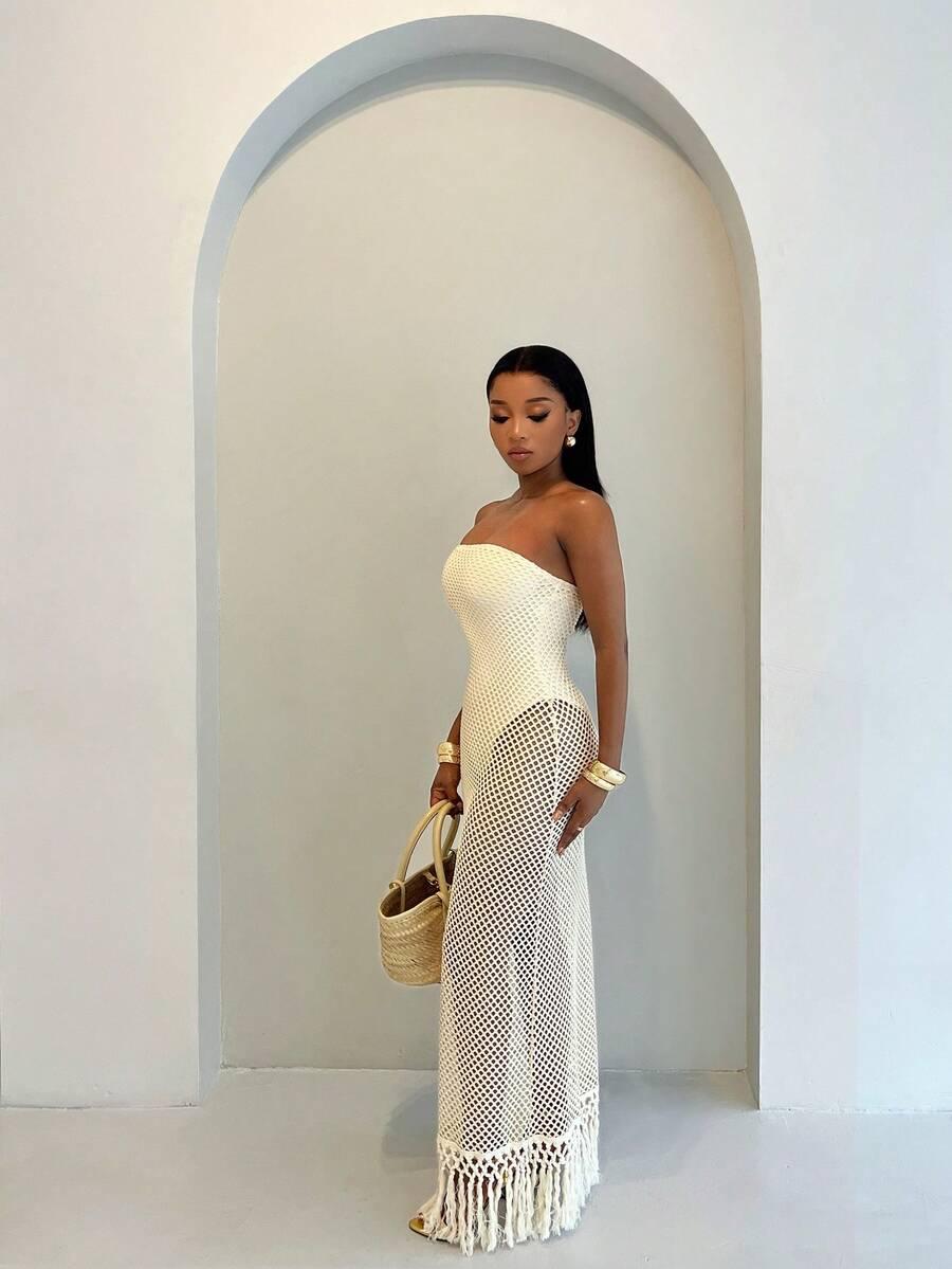 SHEIN KREMOWA MAXI SUKIENKA TEKSTURA S06__S