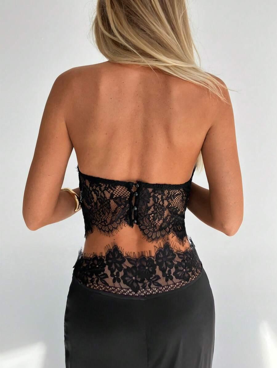 SHEIN KORONKOWY TOP ODKRYTE PLECY S06__S