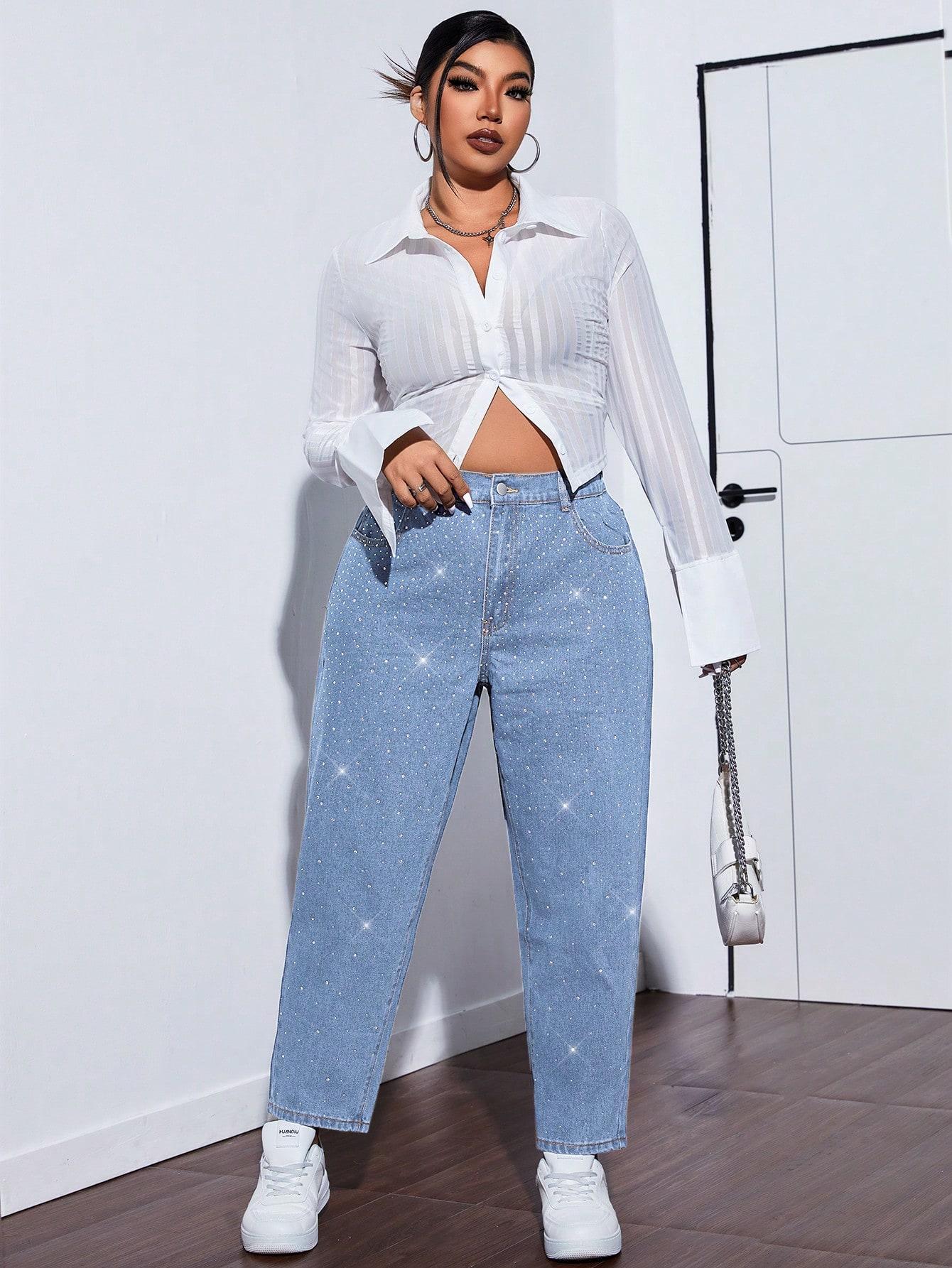 SHEIN SPODNIE JEANS WYSOKI STAN ZDOBIENIA S06__XXL