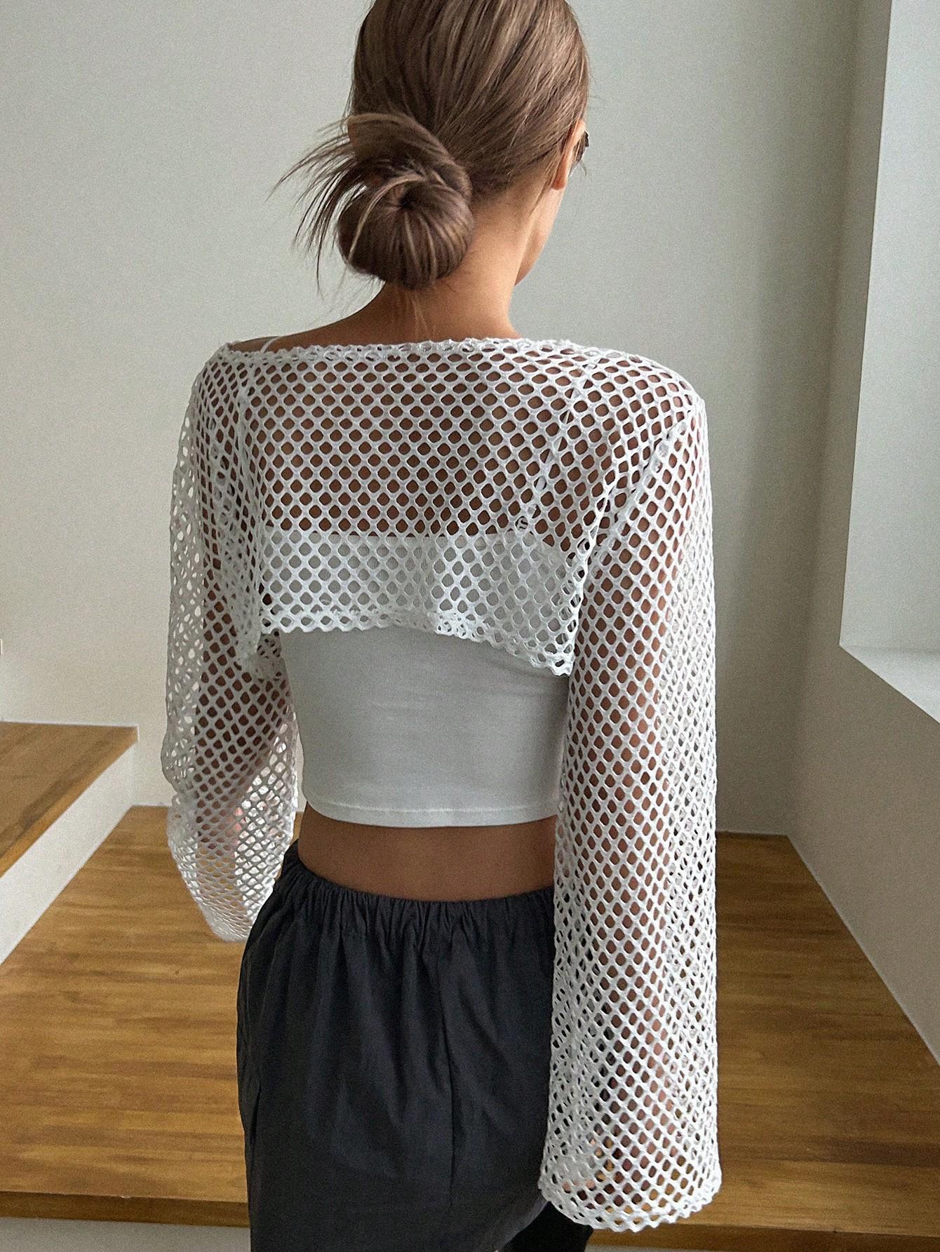 SHEIN BIAŁY SIATECZKOWY TOP S06__L