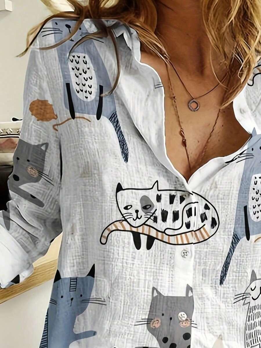 SHEIN KOSZULA Z DŁUGIM RĘKAWEM PRINT S06__M