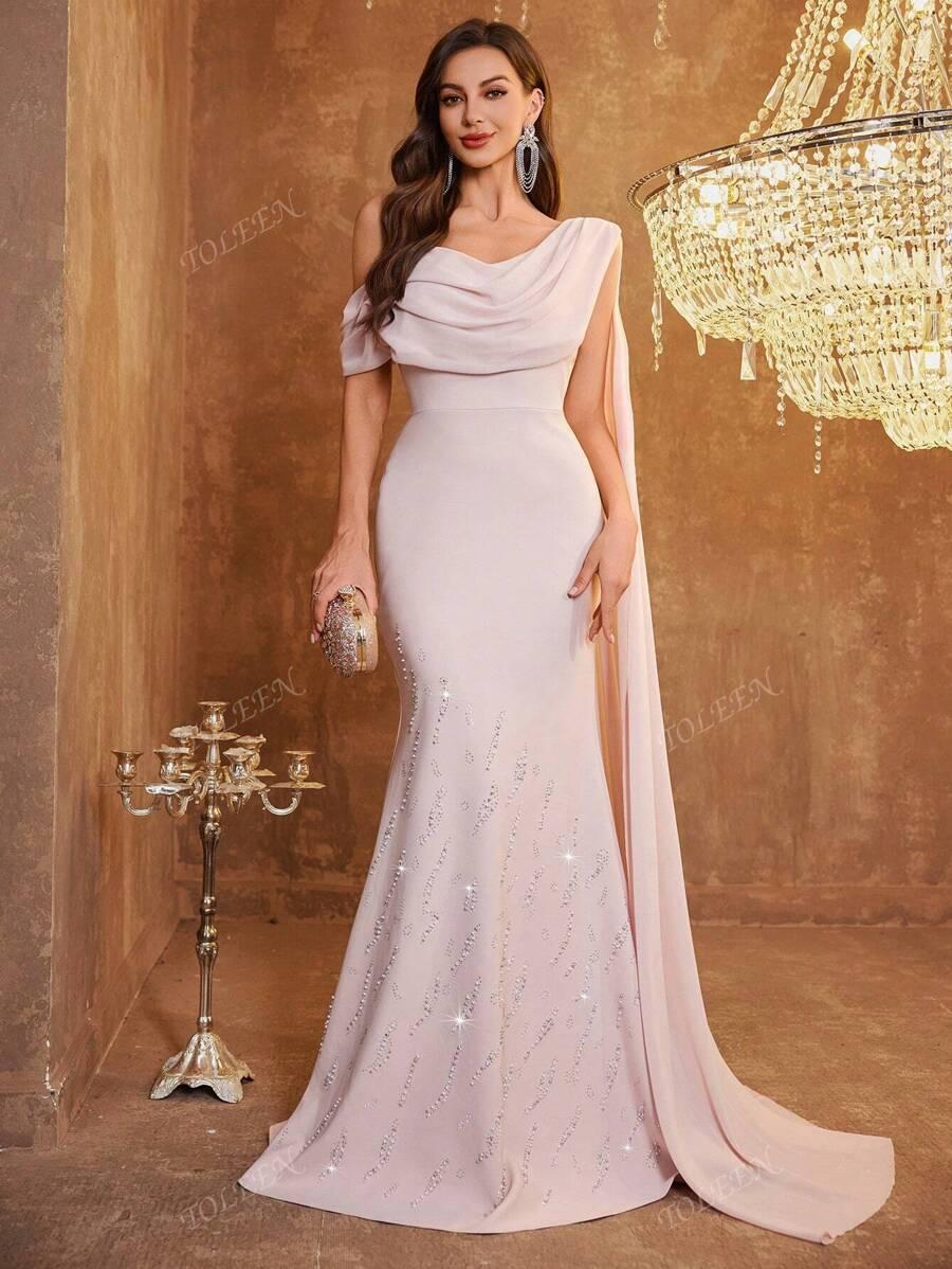 SHEIN RÓŻOWA MAXI SUKIENKA ZDOBIENIE S06__S