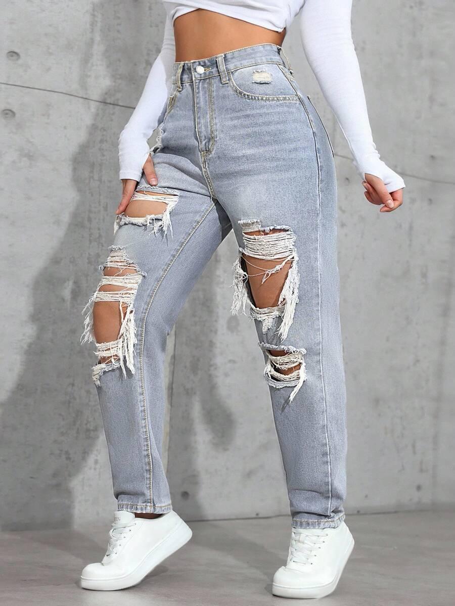SHEIN SZARE SPODNIE JEANS PRZETARCIA S06__52
