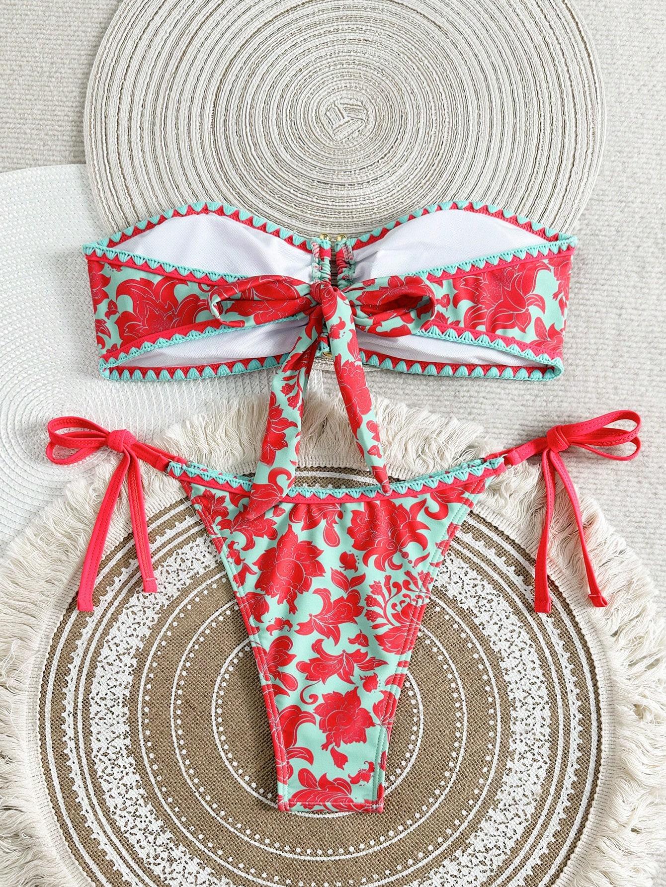 SHEIN DWUCZĘŚCIOWY STRÓJ KĄPIELOWY KWIATY S09__L