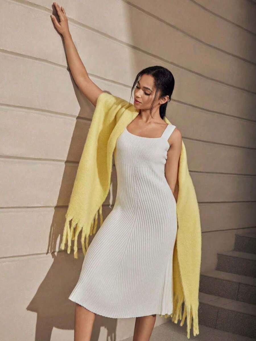 SHEIN ŻÓŁTY SZALIK FRĘDZLE W01__40X190CM