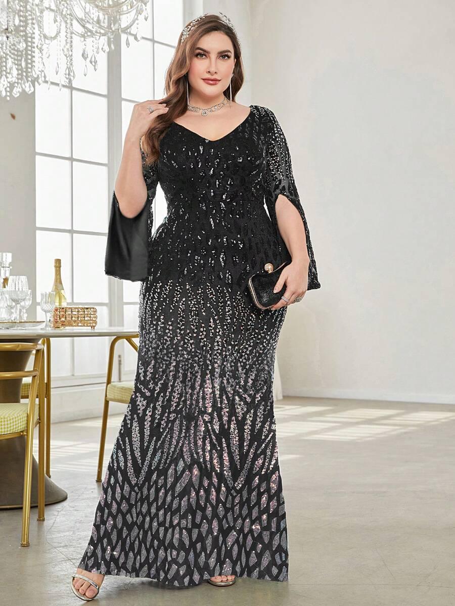 SHEIN CZARNA SUKIENKA MAXI CEKINY S06__48