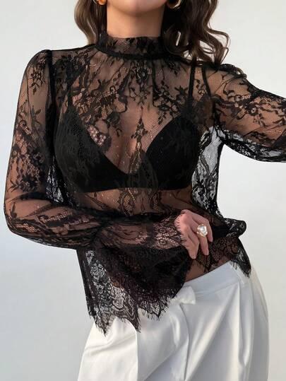 SHEIN KORONKOWA CZARNA BLUZKA S06__M