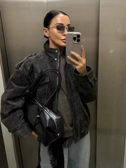 SHEIN SZARA KURTKA ZAMEK W01__M