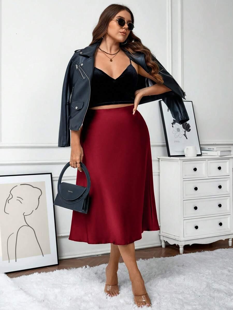 SHEIN CZERWONA SATYNOWA SPÓDNICA S06__50