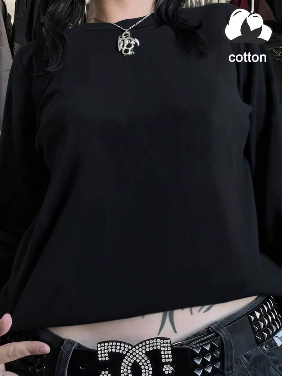SHEIN CZARNA BLUZKA DŁUGI RĘKAW S06__M