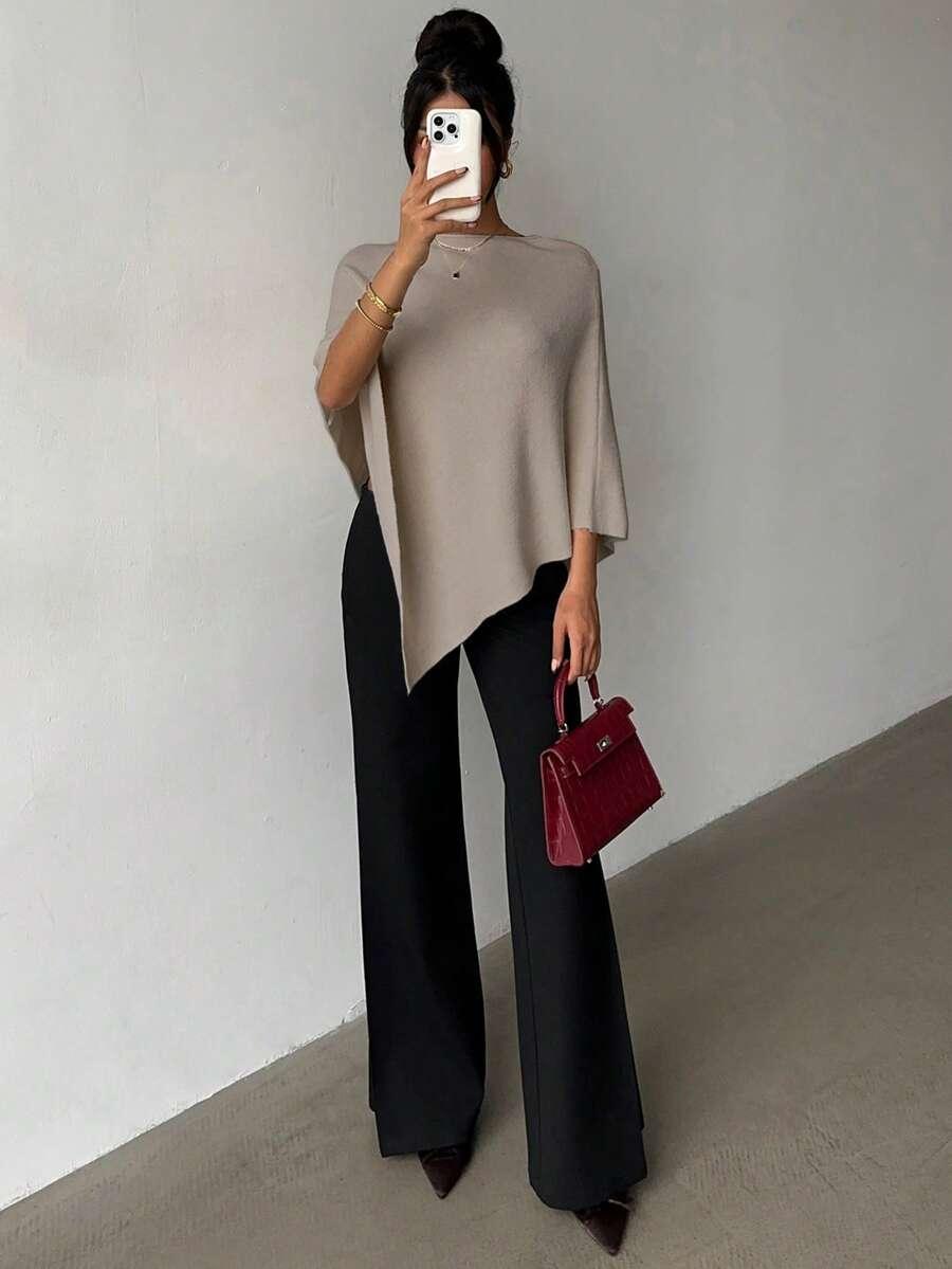 SHEIN BEŻOWE DZIANINOWE PONCZO S06__XS