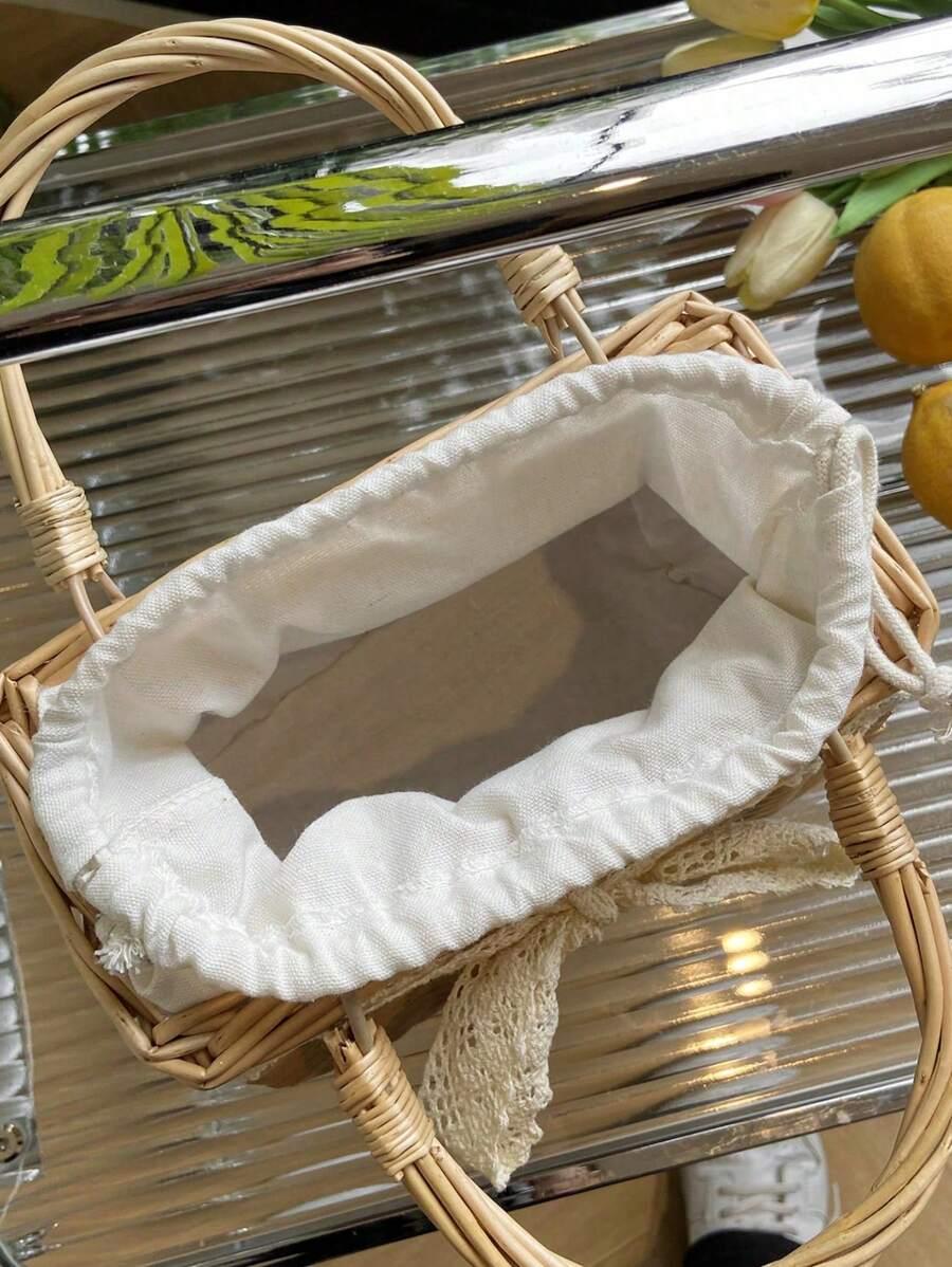 SHEIN BEŻOWY KOSZYK KOKARDA S07__23X13X16