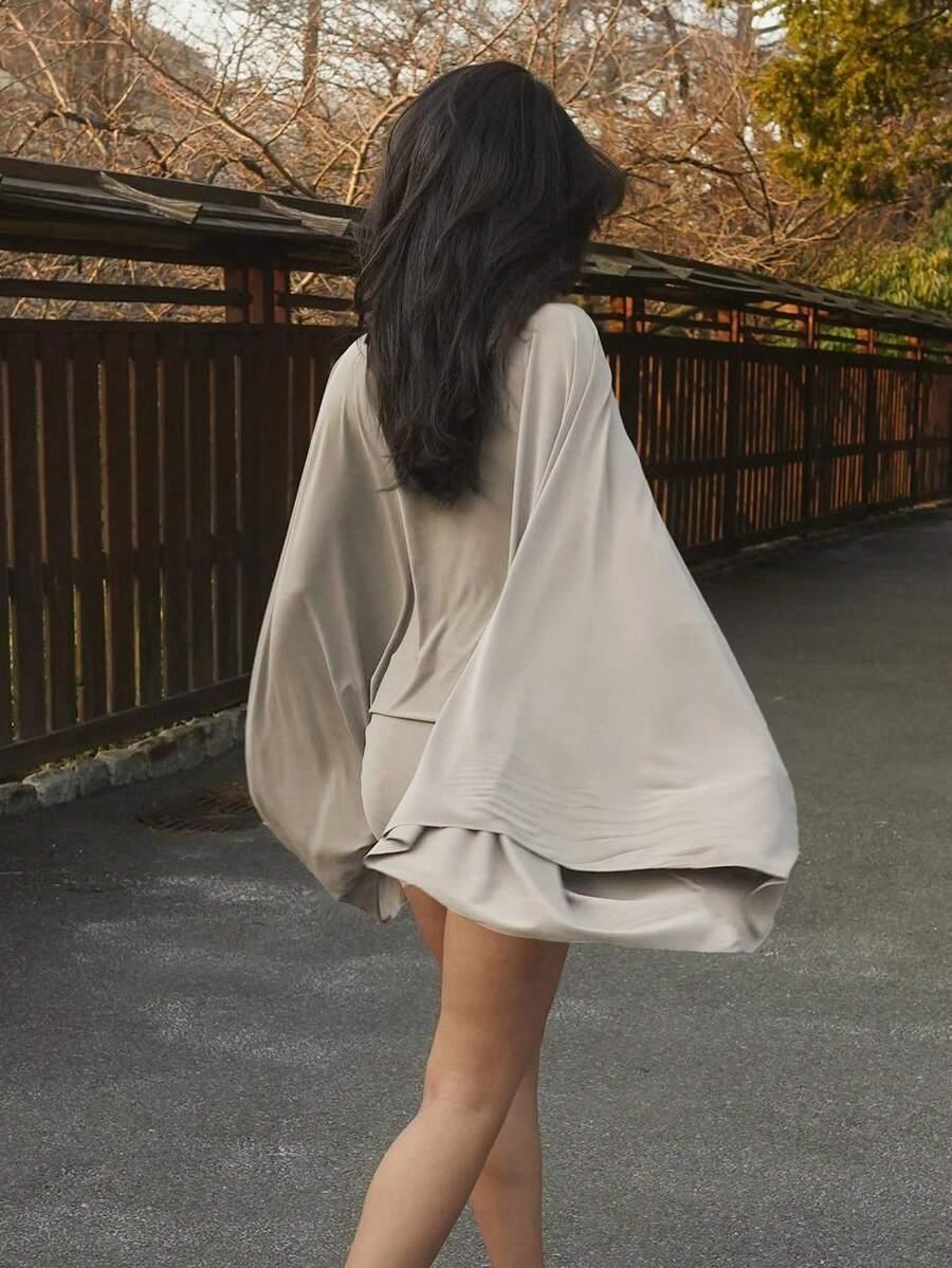 SHEIN BEŻOWA MINI SUKIENKA ODKRYTE RAMIONA S06__M