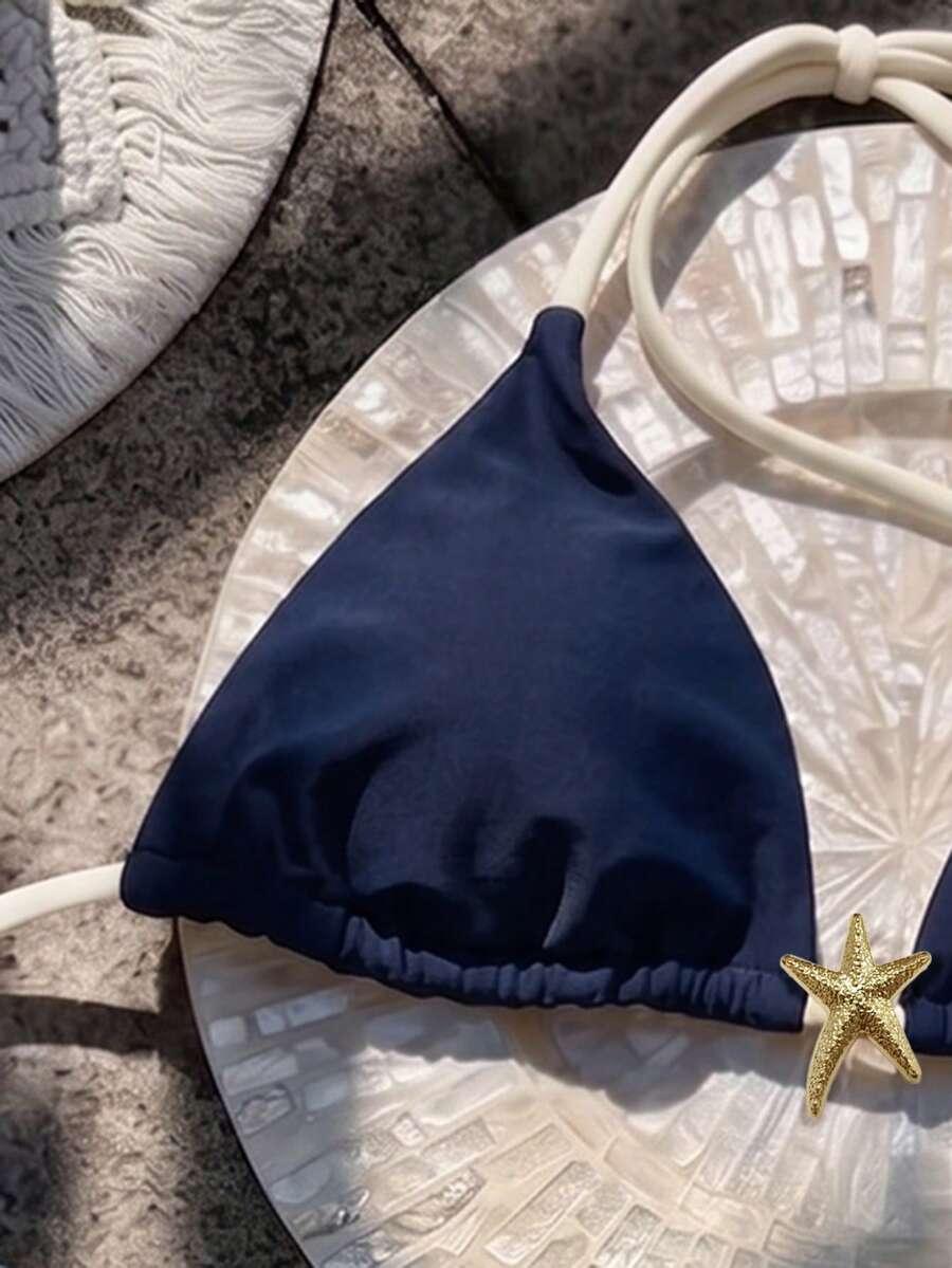 ELAVELLE GRANATOWA GÓRA OD BIKINI KONTRAST ZDOBIENIE S09__XS