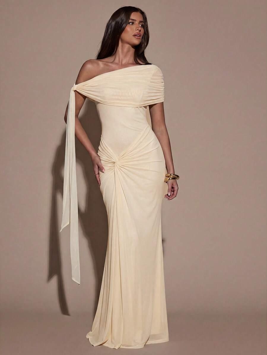 SHEIN BEŻOWA MAXI SUKIENKA S06__M