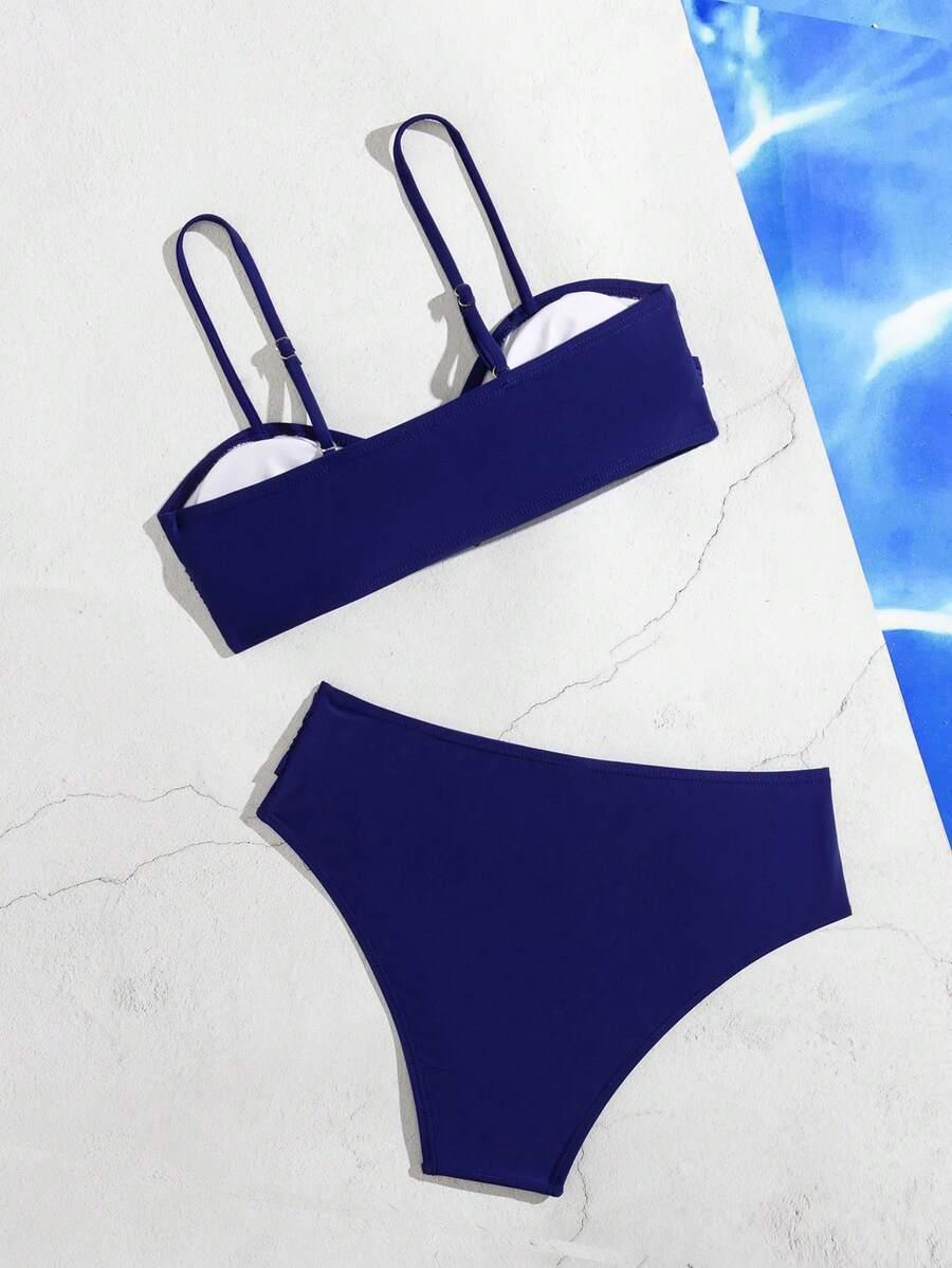 SHEIN GRANATOWY DWUCZĘŚCIOWY STRÓJ KĄPIELOWY S09__L