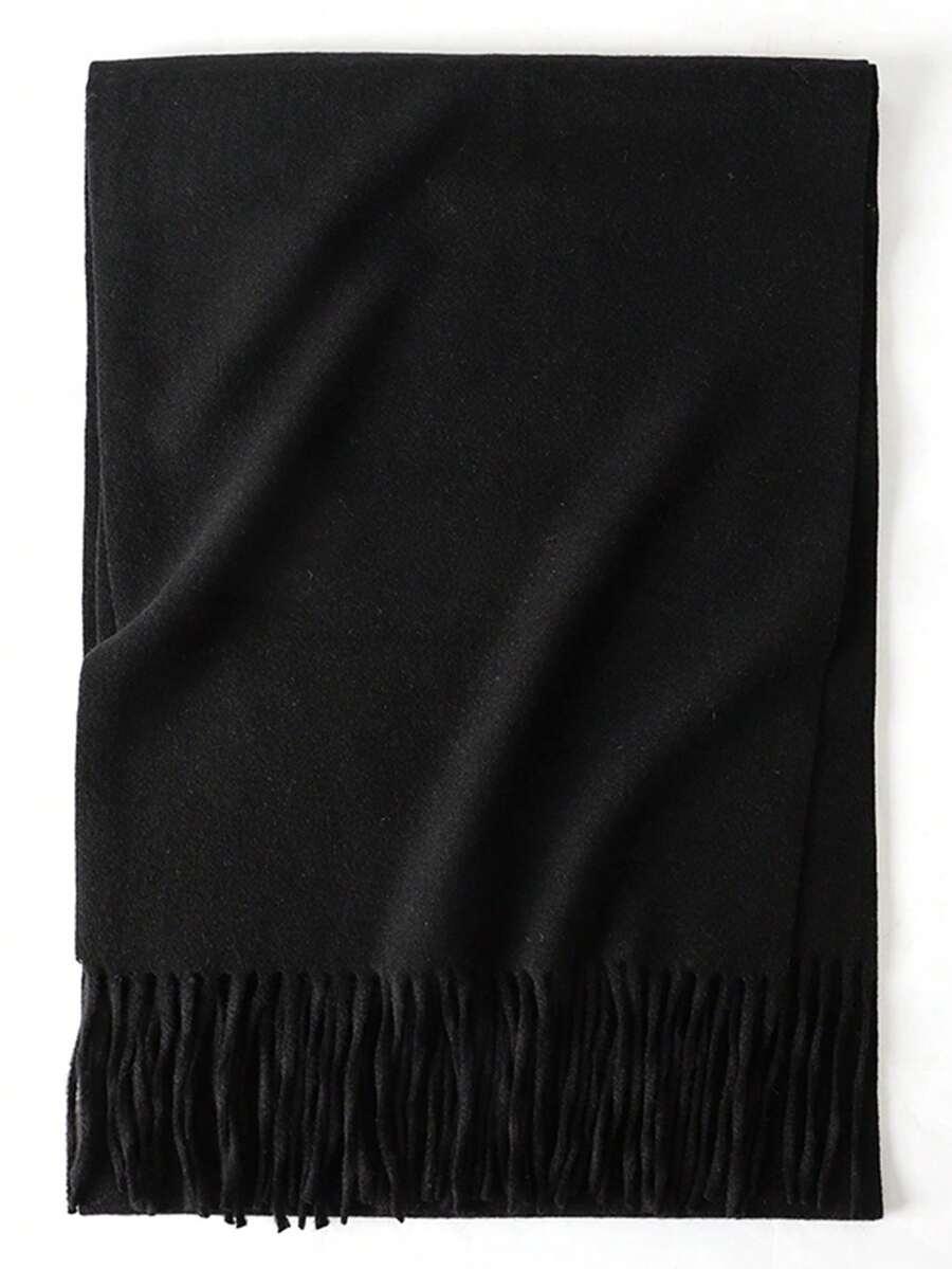 SHEIN CZARNY SZALIK FRĘDZLE W01__35X180CM