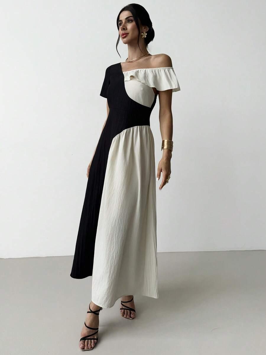 SHEIN MAXI SUKIENKA KONTRAST S09__M