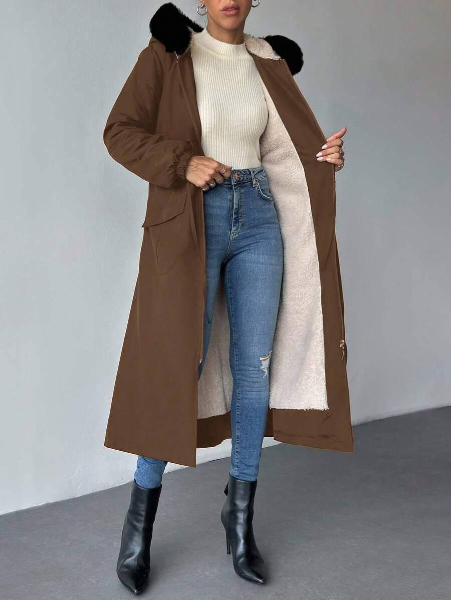 SHEIN BRĄZOWA KURTKA KAPTUR W01__XL