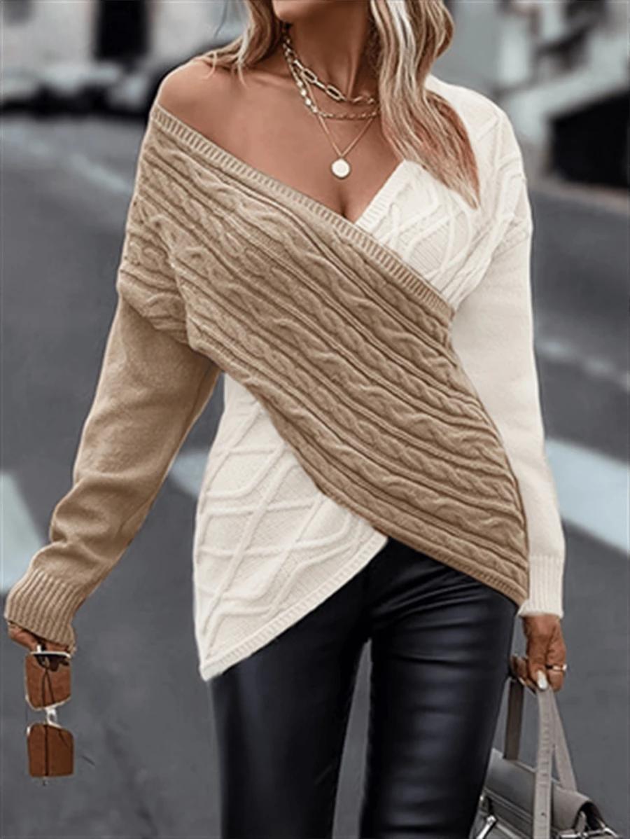 SHEIN BEŻOWY ASYMETRYCZNY SWETER S06__44