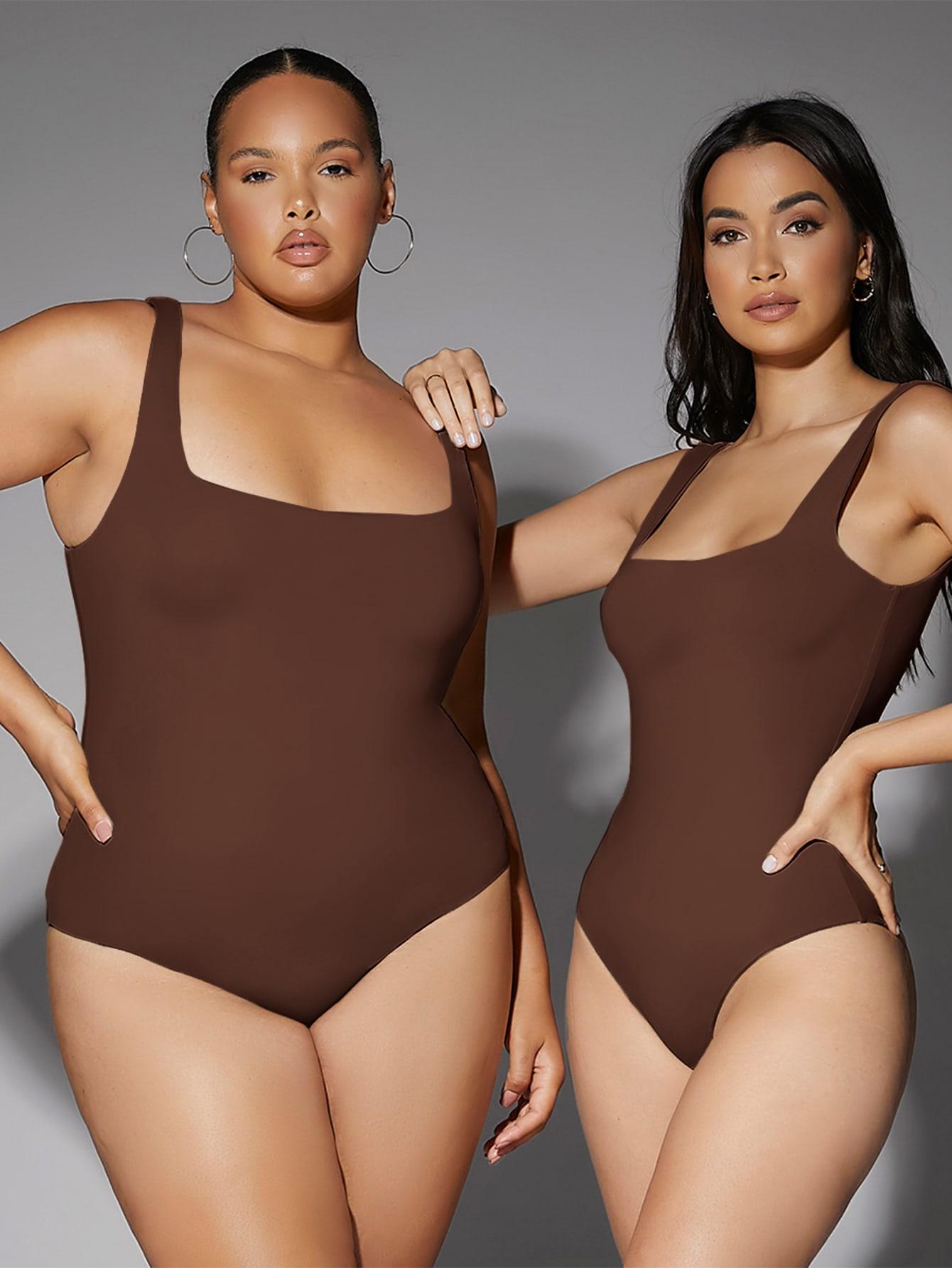 SHEIN BRĄZOWE BODY NA RAMIĄCZKACH S06__S