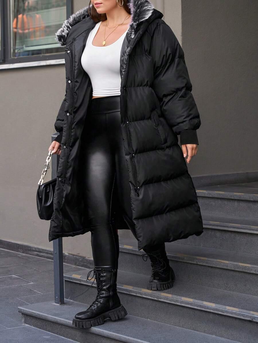 SHEIN CZARNA PIKOWANA KURTKA KAPTUR W01__M