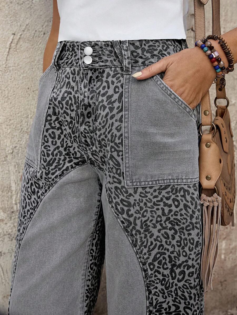 SHEIN SZARE SPODNIE JEANS ANIMAL PRINT S06__W30/L