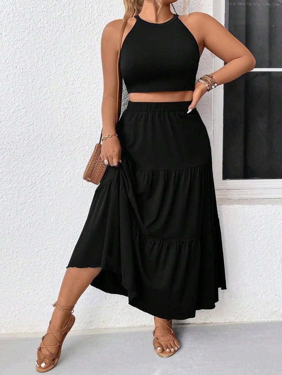 SHEIN CZARNY KOMPLET TOP SPÓDNICA S06__46