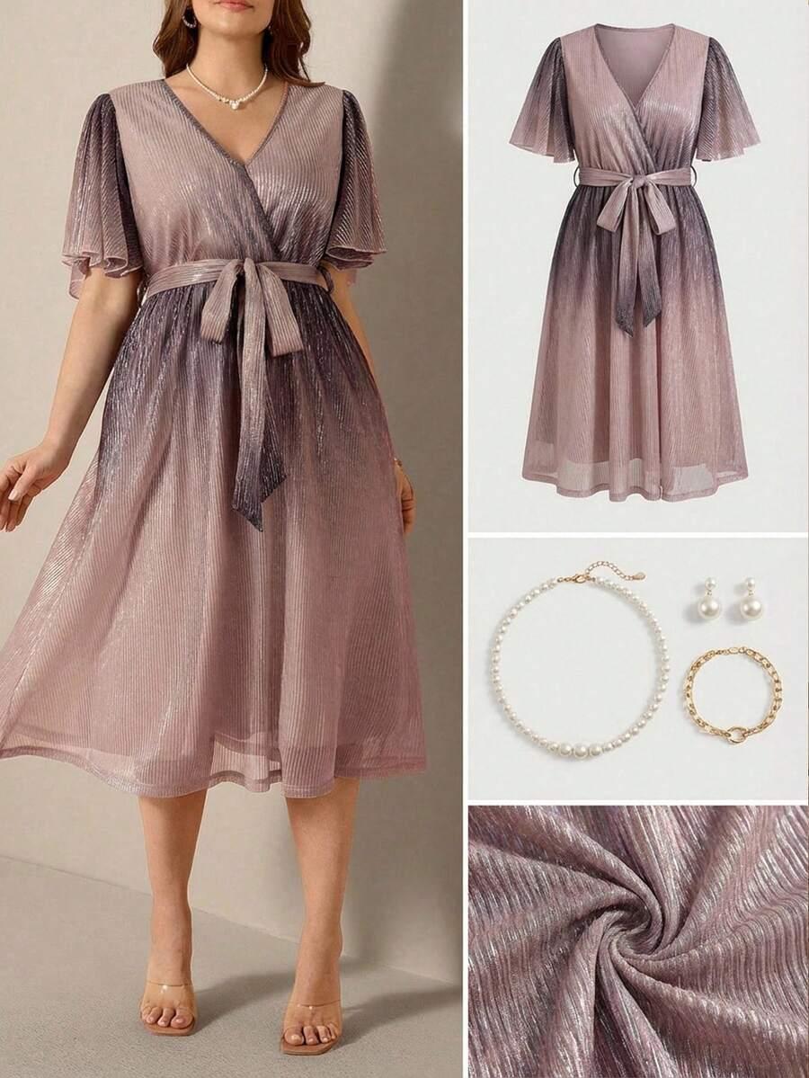 SHEIN FIOLETOWA MIDI SUKIENKA POŁYSK WIĄZANIE S06__48