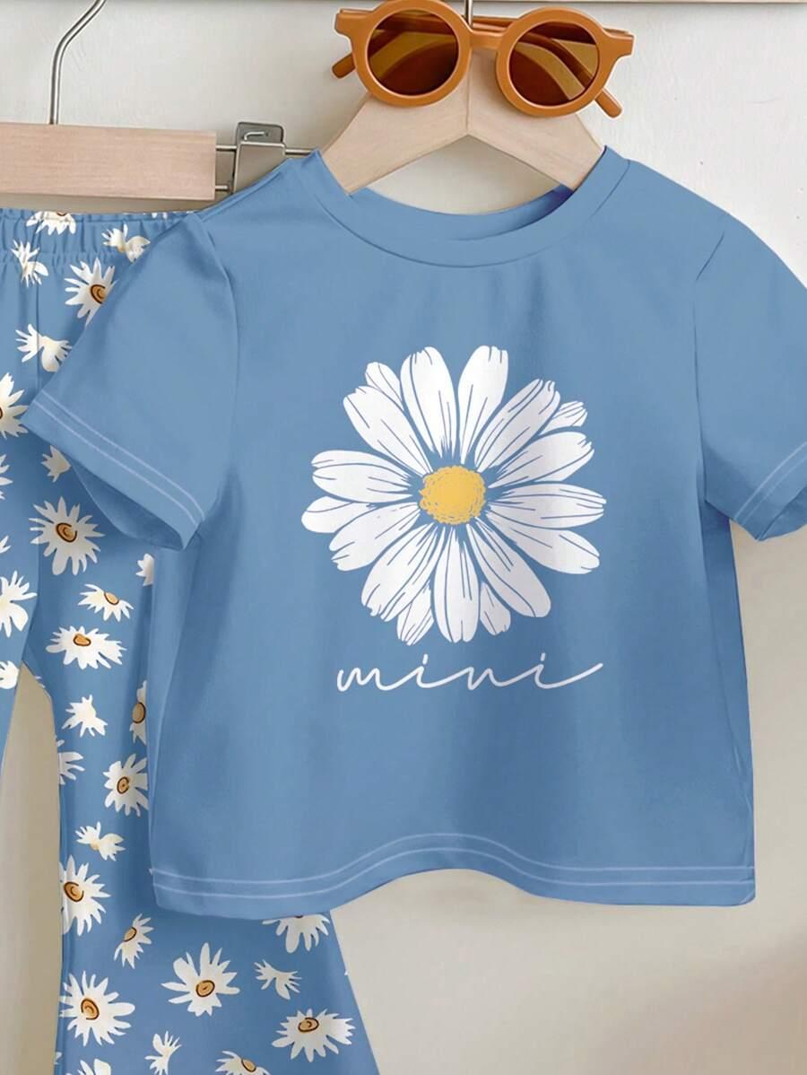 SHEIN KOMPLET BLUZKA SPODNIE DZWONY WZÓR STOKROTKI S06__68/74