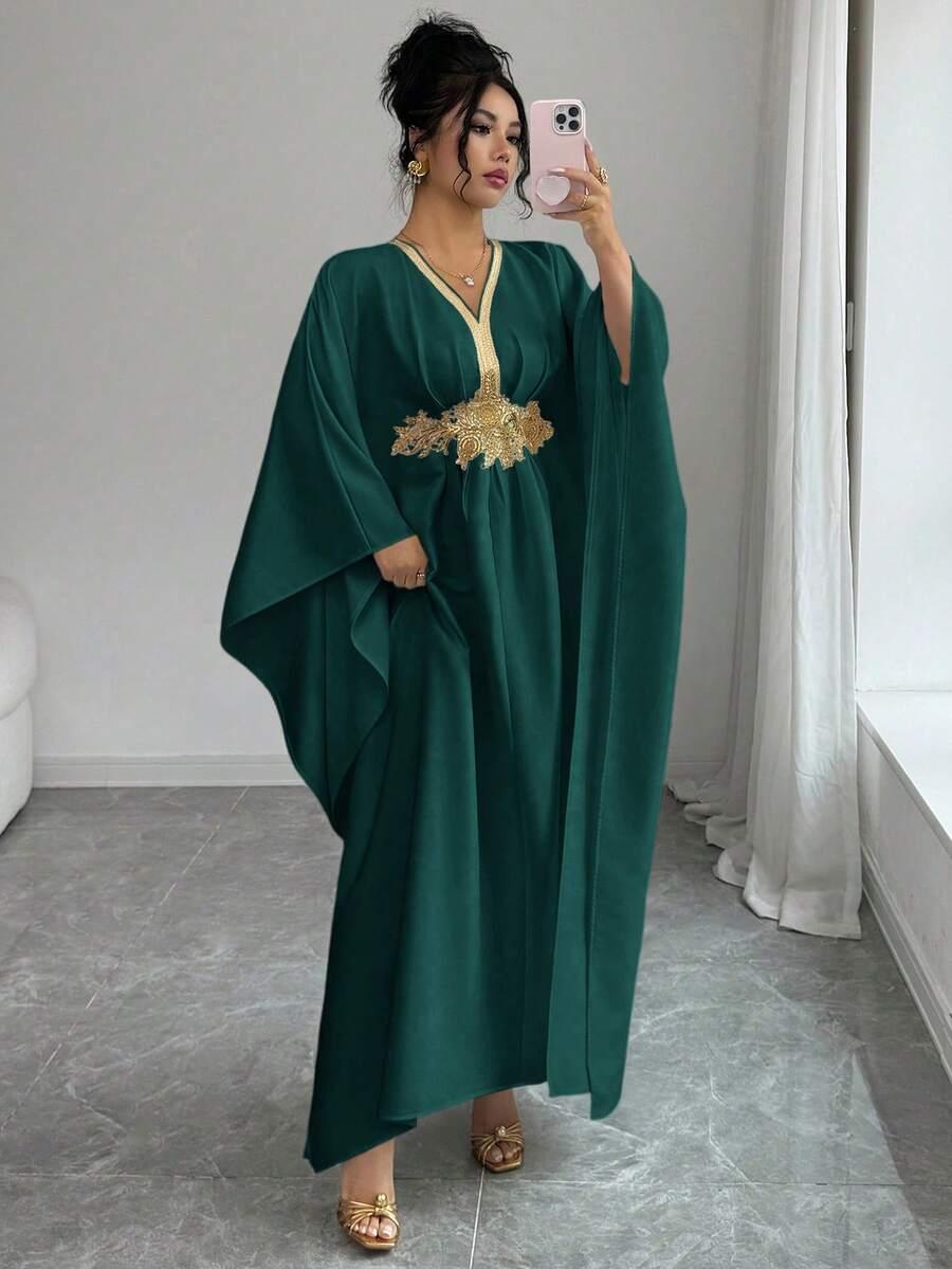 SHEIN ZIELONA MAXI SUKIENKA OVERSIZE ZDOBIENIE HAFT S06__S