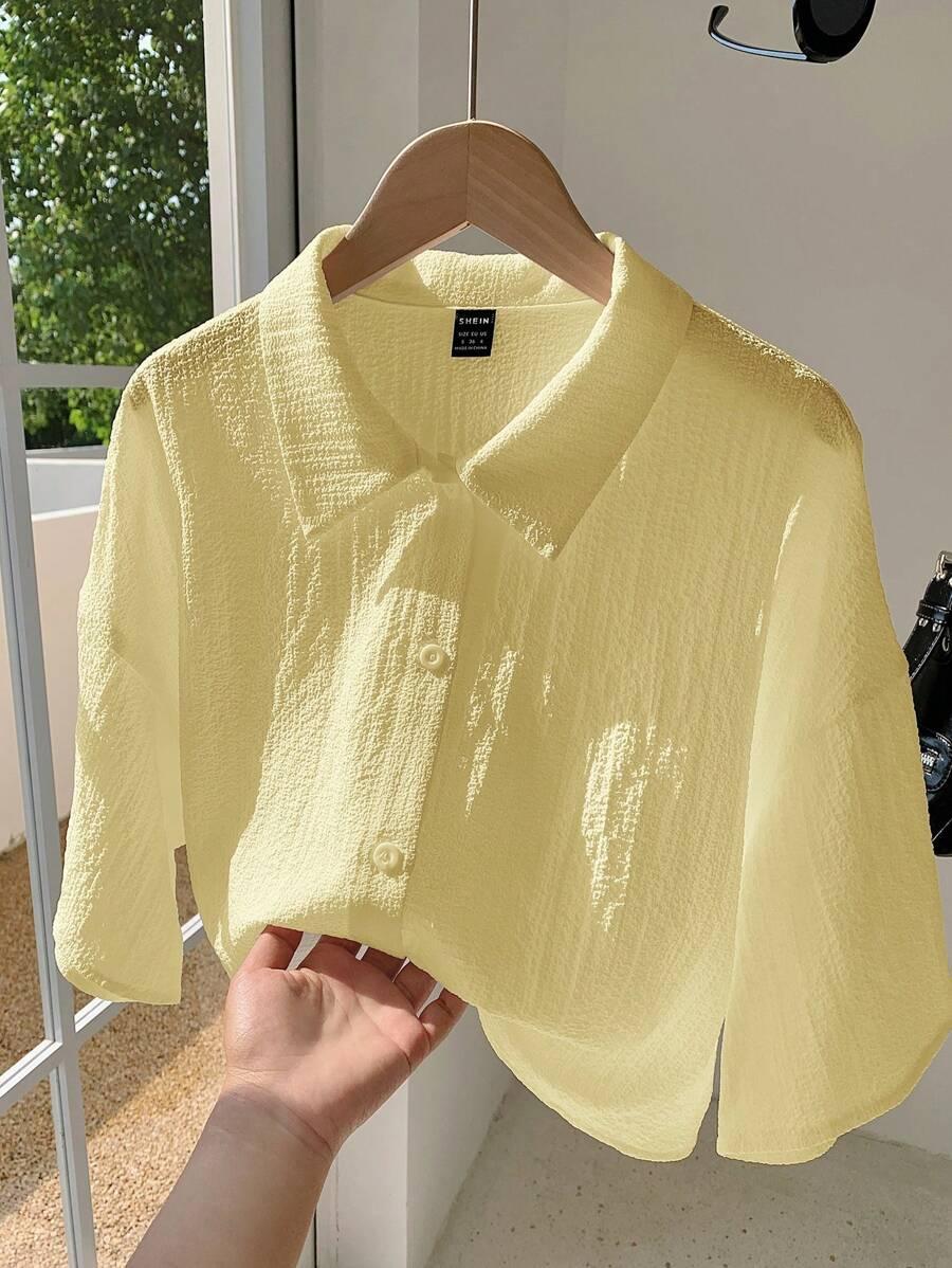 SHEIN ŻÓŁTA KOSZULA KRÓTKI RĘKAW S06__S