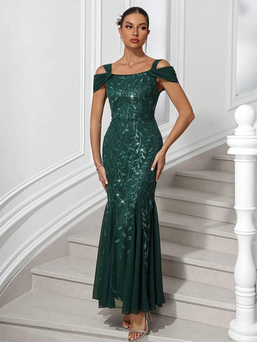 SHEIN ZIELONA MAXI SUKIENKA ZDOBIENIA S06__L