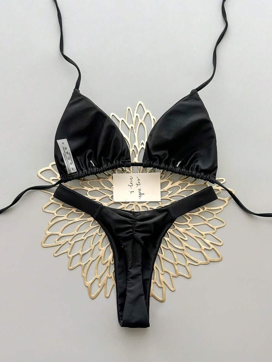 SHEIN CZARNY KOMPLET BIKINI STRINGI PK01__M