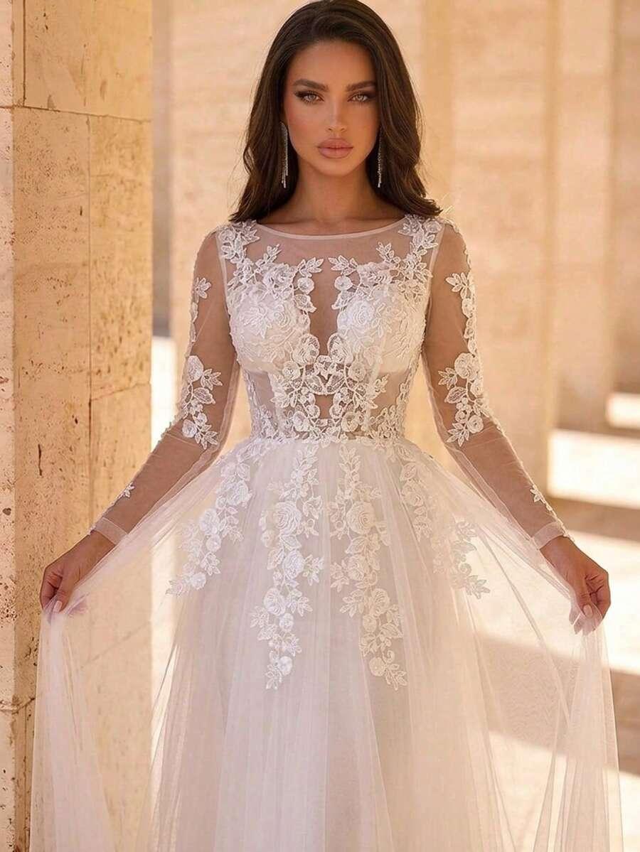 GLAMRAE SUKNIA ŚLUBNA DŁUGI RĘKAW S06__36