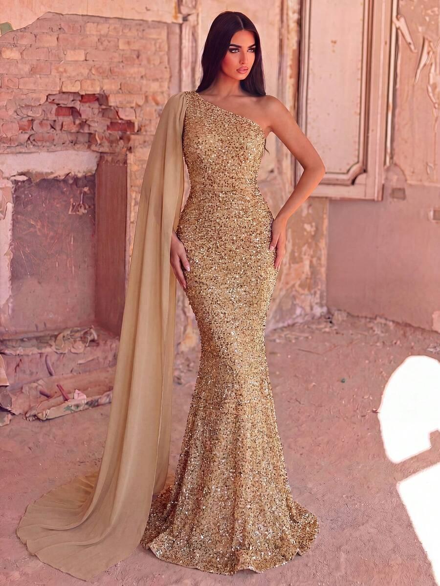 SHEIN ZŁOTA MAXI SUKIENKA CEKINY S06__S